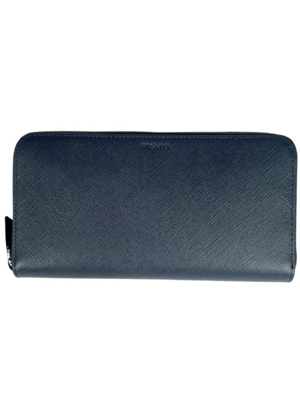 Prada Wallet Round Zip Saffiano Leather Navy